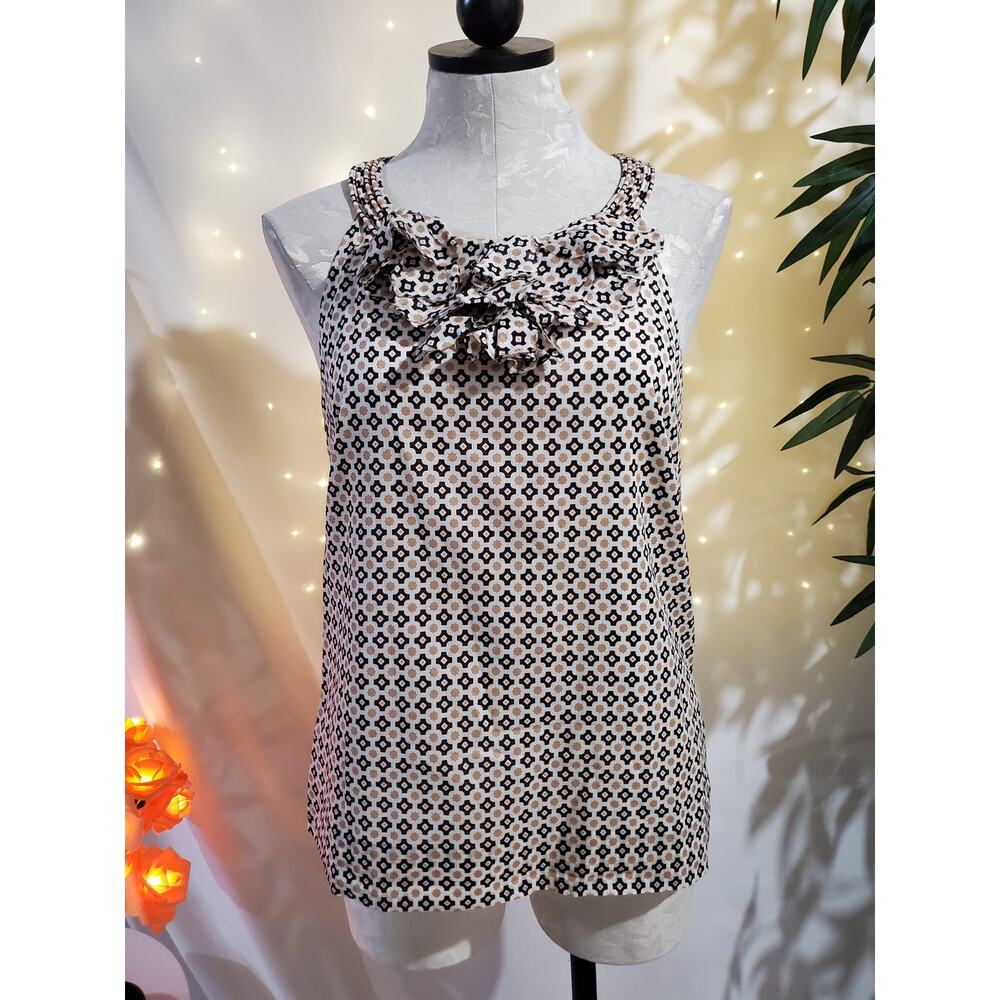 J. Crew Vintage Y2K Retro Ruffle Front Geometric Sleeveless Top Womens Size 6